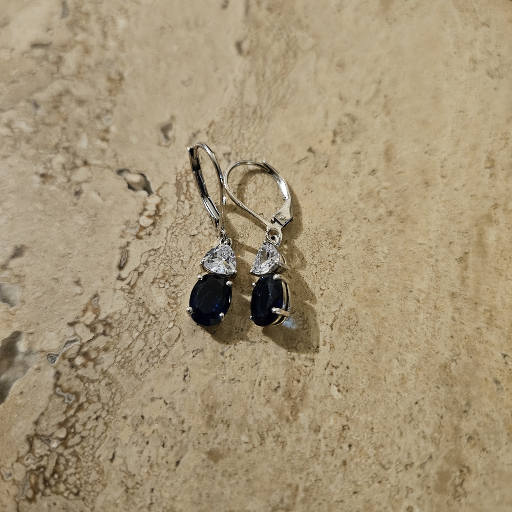 Sterling Simulated Sapphire And CZ Earrings